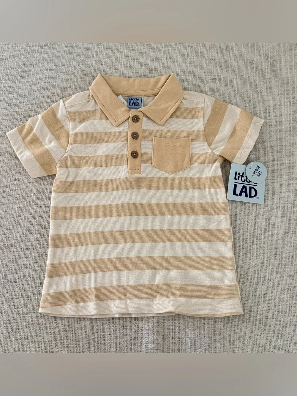 Little Lad Boys 3T 3-Piece Polo Tee & Blue Shorts Outfit Set NWT